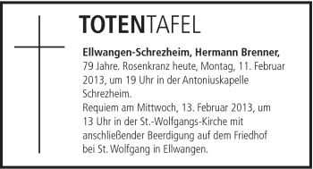 Traueranzeige von Hermann Brenner von Schwäbische Post