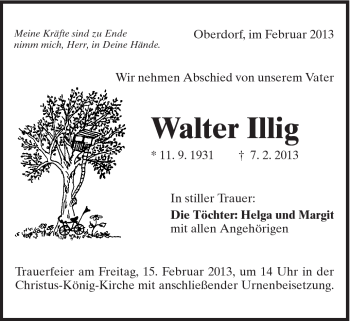 Traueranzeige von Walter Illig von Schwäbische Post