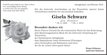 Traueranzeige von Gisela Schwarz von Schwäbische Post