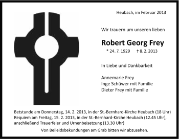 Traueranzeige von Robert Georg Frey von Gmünder Tagespost
