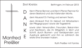Traueranzeige von Manfred Preißler von Gmünder Tagespost