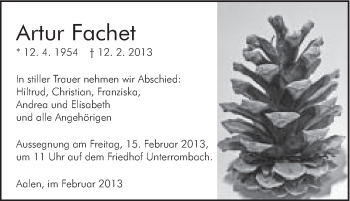 Traueranzeige von Artur Fachet von Schwäbische Post
