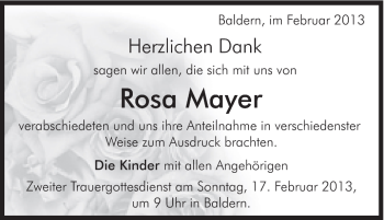 Traueranzeige von Rosa Mayer von Schwäbische Post