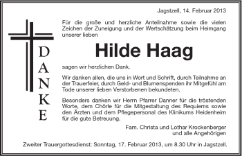 Traueranzeige von Hilde Haag von Schwäbische Post