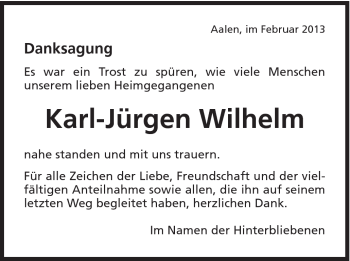 Traueranzeige von Karl-Jürgen Wilhelm von Schwäbische Post