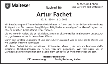 Traueranzeige von Artur Fachet von Schwäbische Post