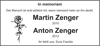 Traueranzeige von Martin und Anton Zenger von Schwäbische Post