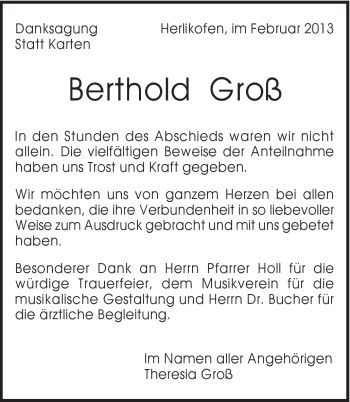 Traueranzeige von Berthold Gross von Gmünder Tagespost