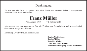 Traueranzeige von Franz Müller von Schwäbische Post