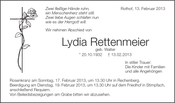 Traueranzeige von Lydia Rettenmeier von Schwäbische Post