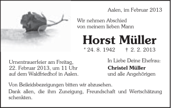 Traueranzeige von Horst Müller von Schwäbische Post