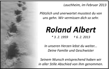 Traueranzeige von Roland Albert von Schwäbische Post