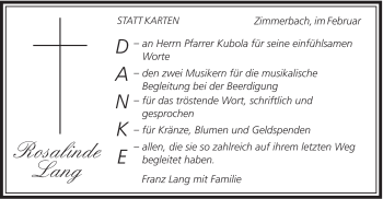 Traueranzeige von Rosalinde Lang von Gmünder Tagespost