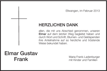 Traueranzeige von Elmar Gustav Frank von Schwäbische Post