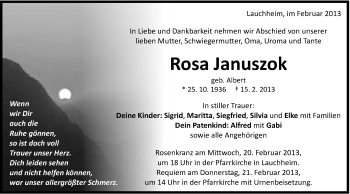 Traueranzeige von Rosa Januszok von Schwäbische Post