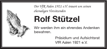 Traueranzeige von Rolf Stützel von Schwäbische Post