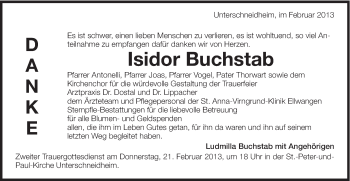 Traueranzeige von Isidor Buchstab von Schwäbische Post