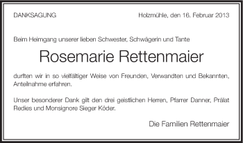Traueranzeige von Rosemarie Rettenmaier von Schwäbische Post