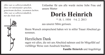 Traueranzeige von Doris Heinrich von Gmünder Tagespost