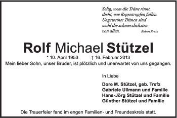 Traueranzeige von Rolf Stützel von Schwäbische Post