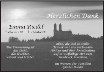 Traueranzeige von Emma Riedel von Schwäbische Post