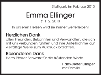 Traueranzeige von Emma Ellinger von Gmünder Tagespost