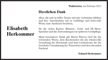 Traueranzeige von Elsiabeth Herkommer von Gmünder Tagespost