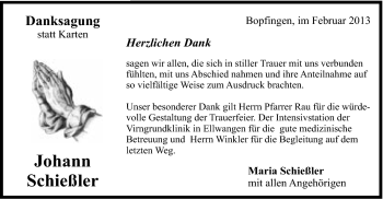 Traueranzeige von Johann Schießler von Schwäbische Post