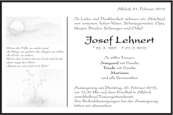 Traueranzeige von Josef Lehnert von Gmünder Tagespost