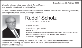 Traueranzeige von Rudolf Scholz von Schwäbische Post