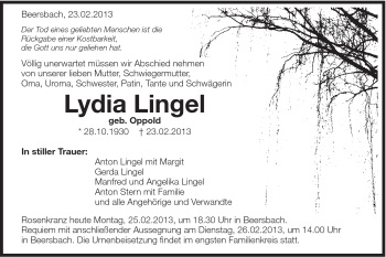 Traueranzeige von Lydia Lingel von Schwäbische Post