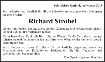 Traueranzeige von Richard Strobel von Gmünder Tagespost