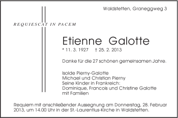 Traueranzeige von Etienne Galotte von Gmünder Tagespost