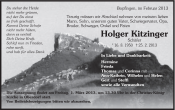Traueranzeige von Holger Kitzinger von Schwäbische Post