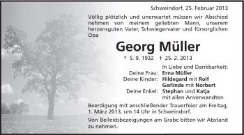 Traueranzeige von Georg Müller von Schwäbische Post