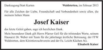 Traueranzeige von Josef Kaiser von Gmünder Tagespost