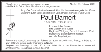 Traueranzeige von Barnert Paul von Schwäbische Post