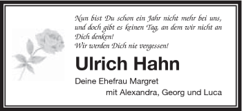 Traueranzeige von Ulrich Hahn von Schwäbische Post