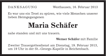 Traueranzeige von Maria Schäfer von Schwäbische Post