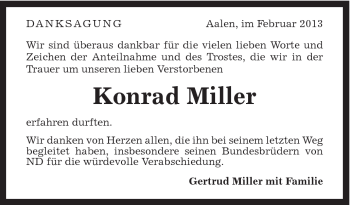 Traueranzeige von Konrad Miller von Schwäbische Post