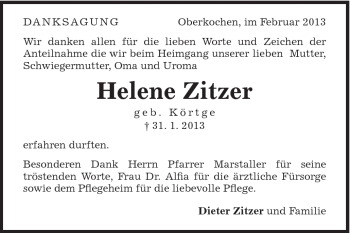 Traueranzeige von Helene Zitzer von Schwäbische Post