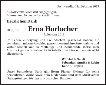 Traueranzeige von Erna Horlacher von 088