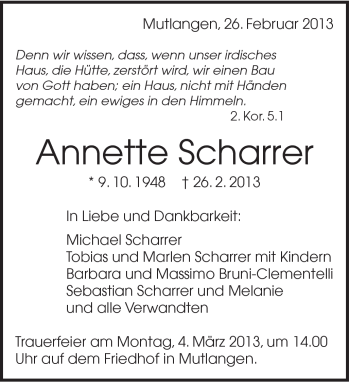 Traueranzeige von Annette Scharrer von Gmünder Tagespost