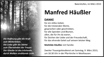 Traueranzeige von Manfred Häußler von Schwäbische Post
