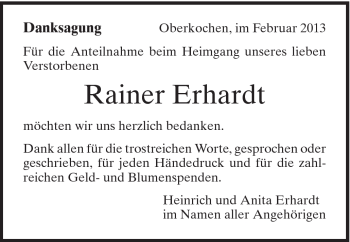 Traueranzeige von Rainer Erhardt von Schwäbische Post