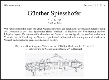 Traueranzeige von Günther Spiesshofer von Gmünder Tagespost