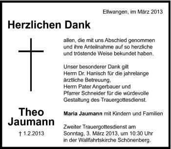 Traueranzeige von Theo Jaumann von Schwäbische Post