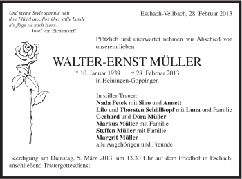 Traueranzeige von Walter-Ernst Müller von Gmünder Tagespost