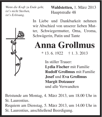 Traueranzeige von Anna Grollmus von Gmünder Tagespost