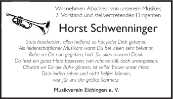Traueranzeige von Horst Schwenninger von Schwäbische Post